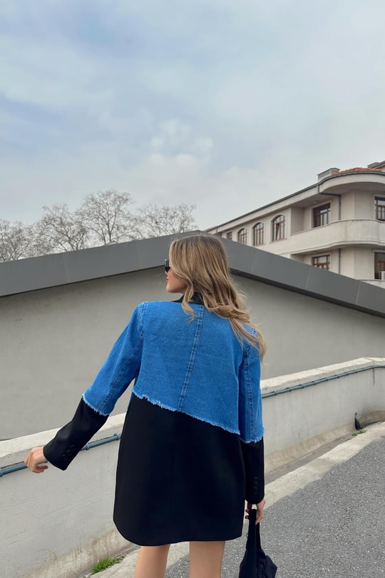 Denim Match Blazer Ceket Siyah