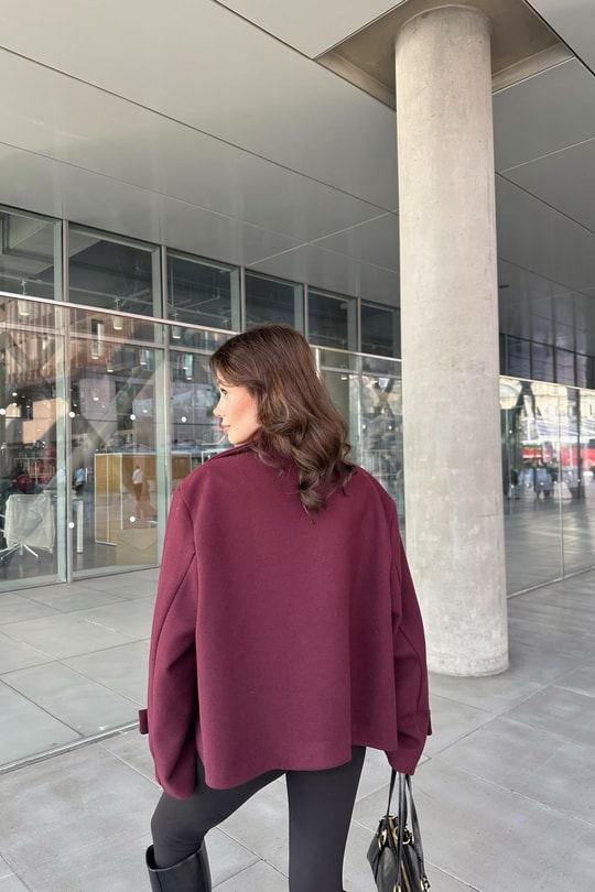 Dik Yaka Kaşe  Ceket Mürdüm