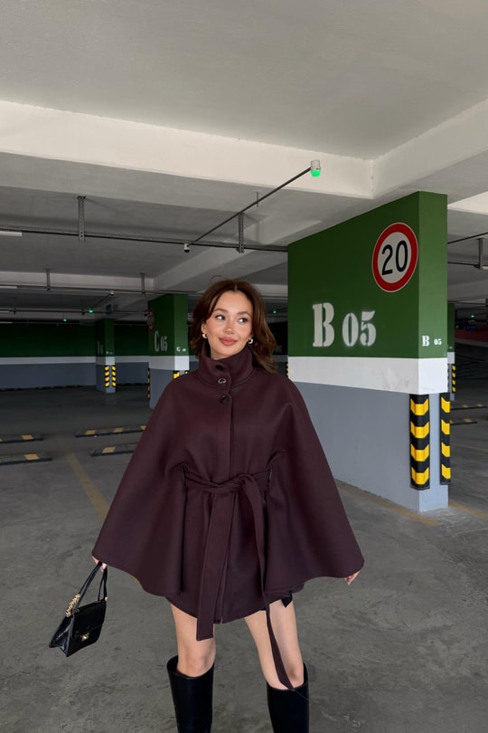Dik Yaka Kaşe Panço Mürdüm