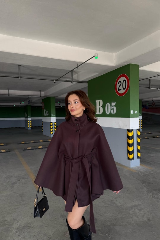 Dik Yaka Kaşe Panço Mürdüm