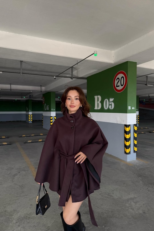 Dik Yaka Kaşe Panço Mürdüm