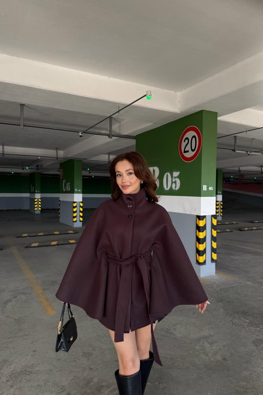 Dik Yaka Kaşe Panço Mürdüm