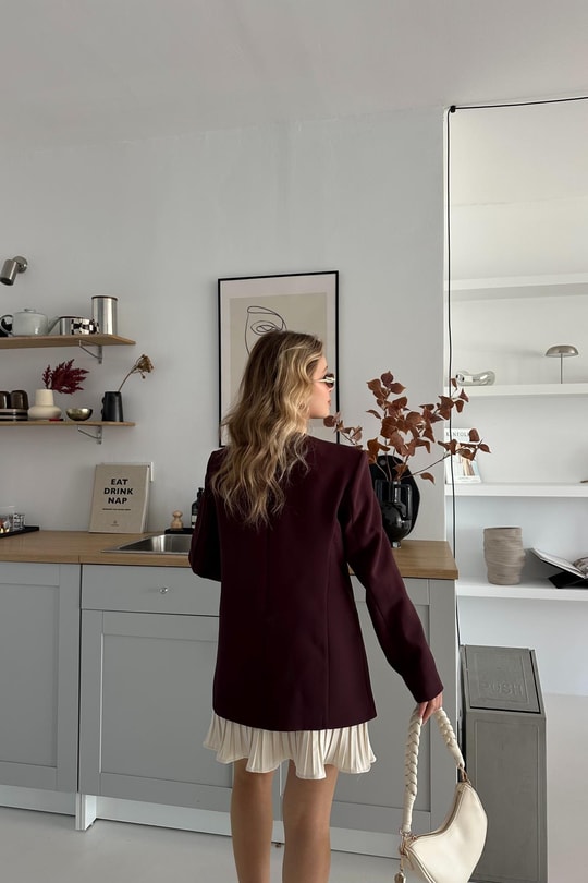 Fiyonklu Elegant Ceket Bordo