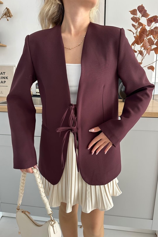 Fiyonklu Elegant Ceket Bordo