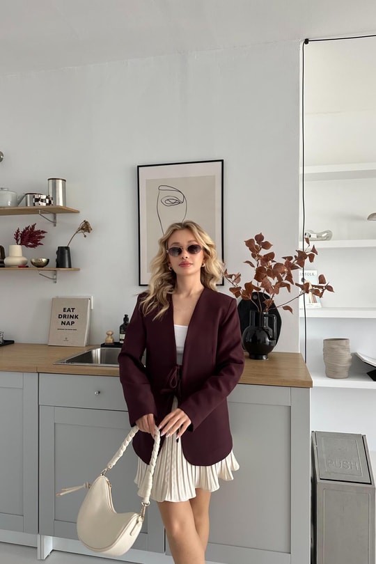 Fiyonklu Elegant Ceket Bordo