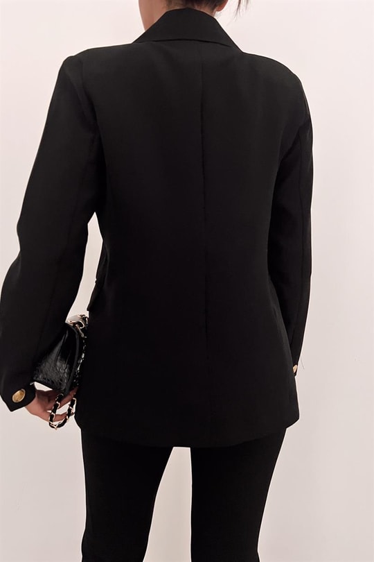 Gold Düğme Blazer Ceket Siyah