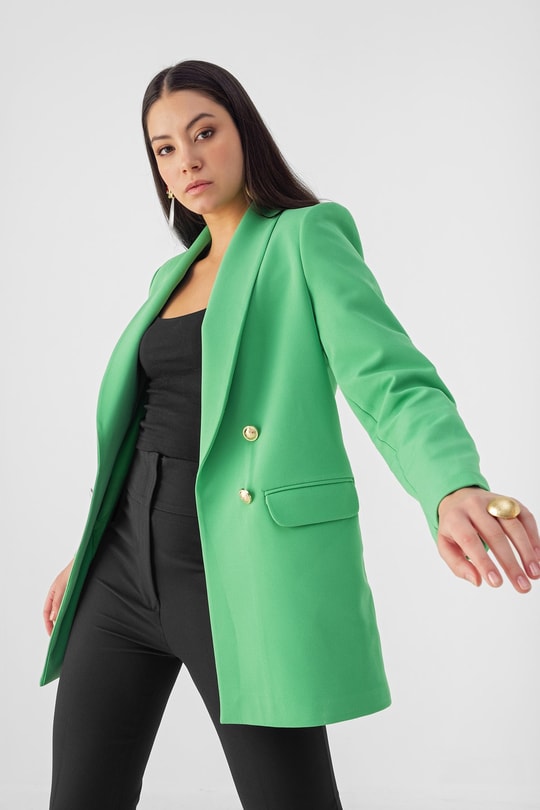 Gold Düğme Blazer Ceket Yeşil