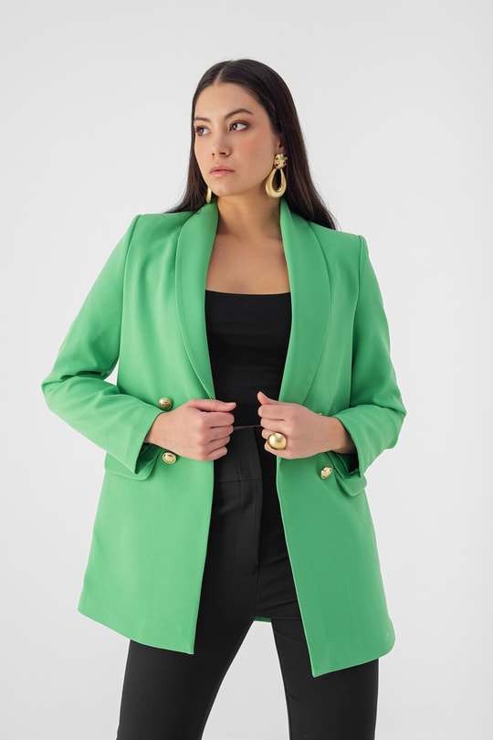 Gold Düğme Blazer Ceket Yeşil
