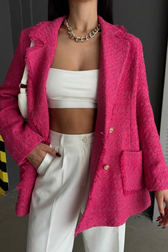 Gold Düğme Tüvit Blazer Ceket Fuşya