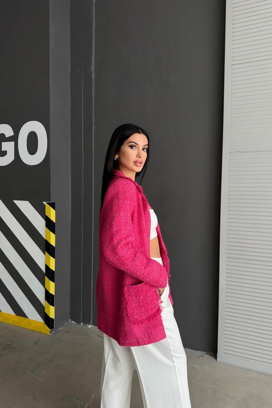 Gold Düğme Tüvit Blazer Ceket Fuşya