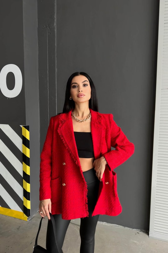 Gold Düğme Tüvit Blazer Ceket Kırmızı