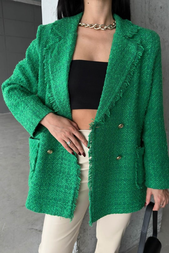 Gold Düğme Tüvit Blazer Ceket Yeşil
