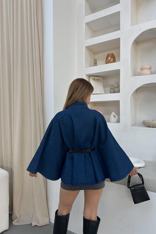 Gold Düğmeli Denim Butterfly Ceket Lacivert