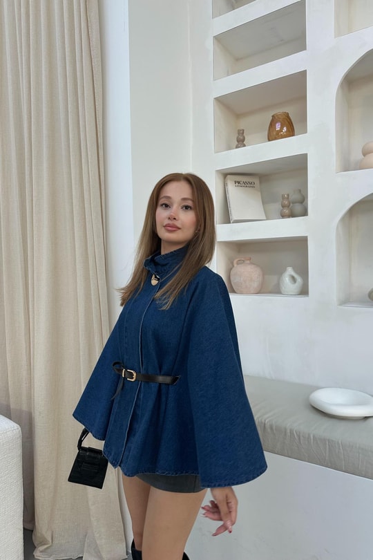 Gold Düğmeli Denim Butterfly Ceket Lacivert