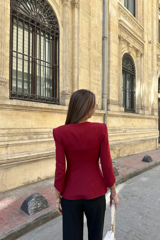 Gold Düğmeli Princess Blazer Bordo