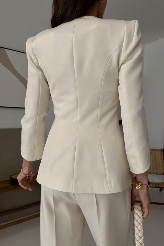Gold Düğmeli Princess Blazer Krem