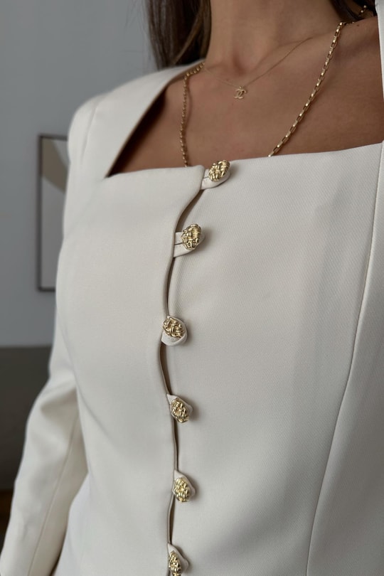 Gold Düğmeli Princess Blazer Krem