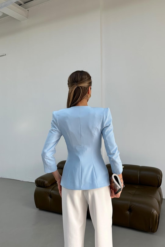 Gold Düğmeli Princess Blazer Mavi
