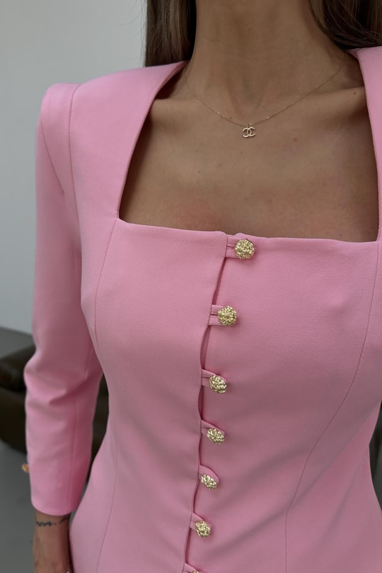 Gold Düğmeli Princess Blazer Pembe