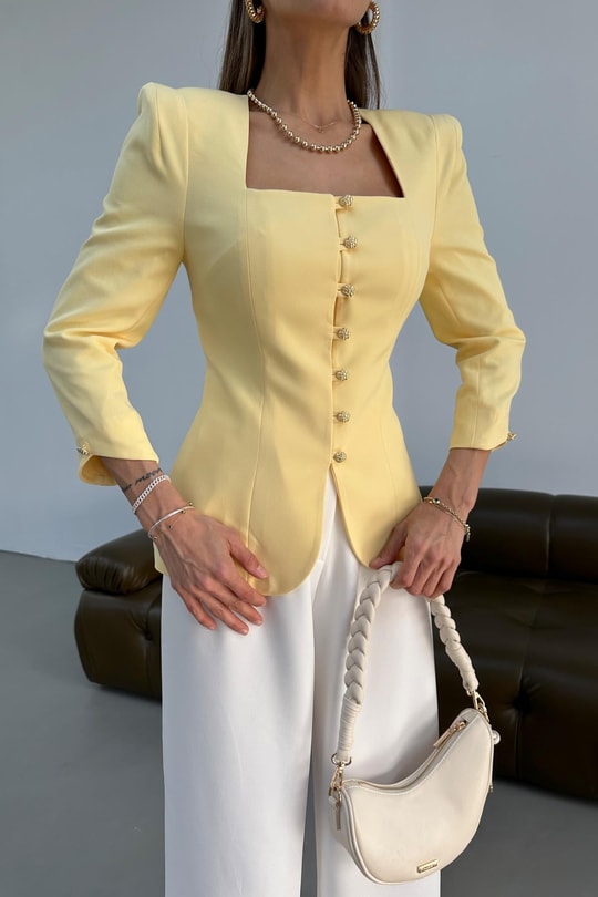 Gold Düğmeli Princess Blazer Sarı