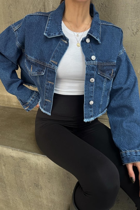 Gömlek Yaka Jean Crop Ceket Lacivert