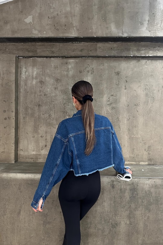 Gömlek Yaka Jean Crop Ceket Lacivert
