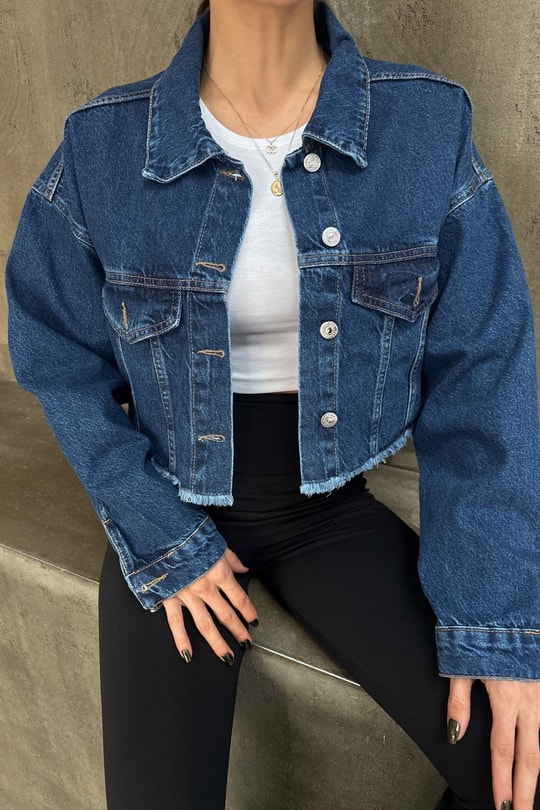 Gömlek Yaka Jean Crop Ceket Lacivert