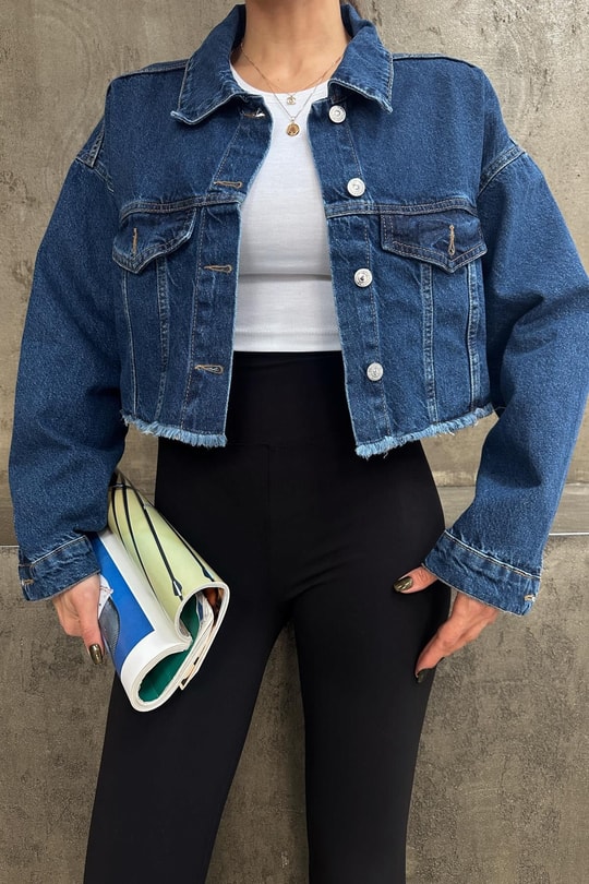 Gömlek Yaka Jean Crop Ceket Lacivert