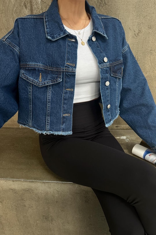 Gömlek Yaka Jean Crop Ceket Lacivert