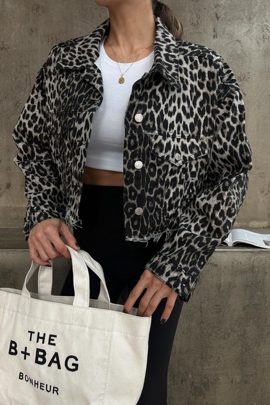 Gömlek Yaka Jean Crop Ceket LEOPAR DESEN