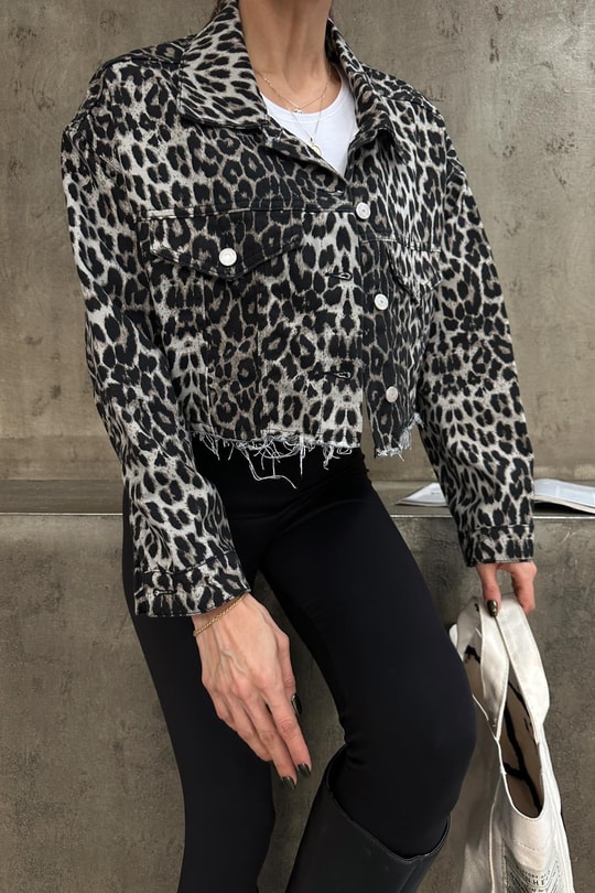 Gömlek Yaka Jean Crop Ceket LEOPAR DESEN