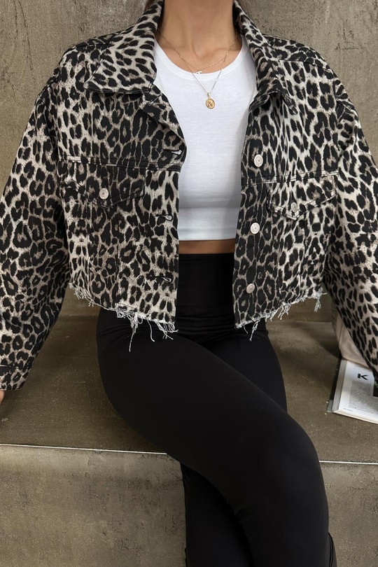 Gömlek Yaka Jean Crop Ceket LEOPAR DESEN