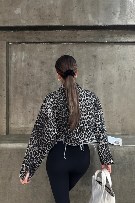 Gömlek Yaka Jean Crop Ceket LEOPAR DESEN