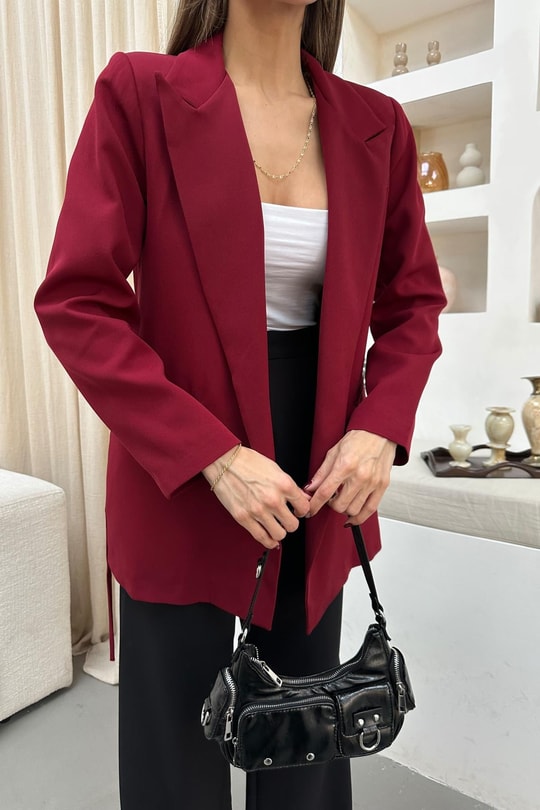 İp Kemerli Blazer Ceket Bordo