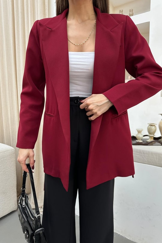 İp Kemerli Blazer Ceket Bordo