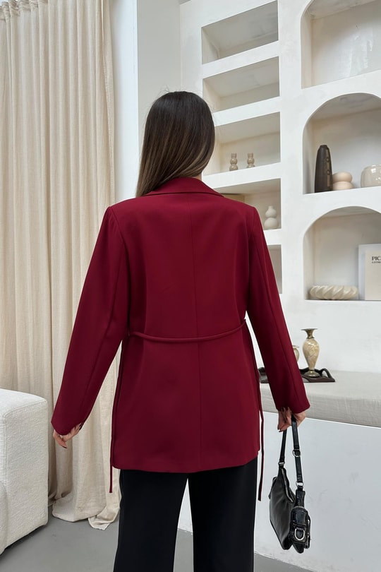 İp Kemerli Blazer Ceket Bordo