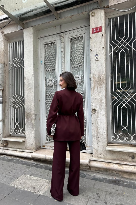 İp Kemerli Blazer Ceket Mürdüm