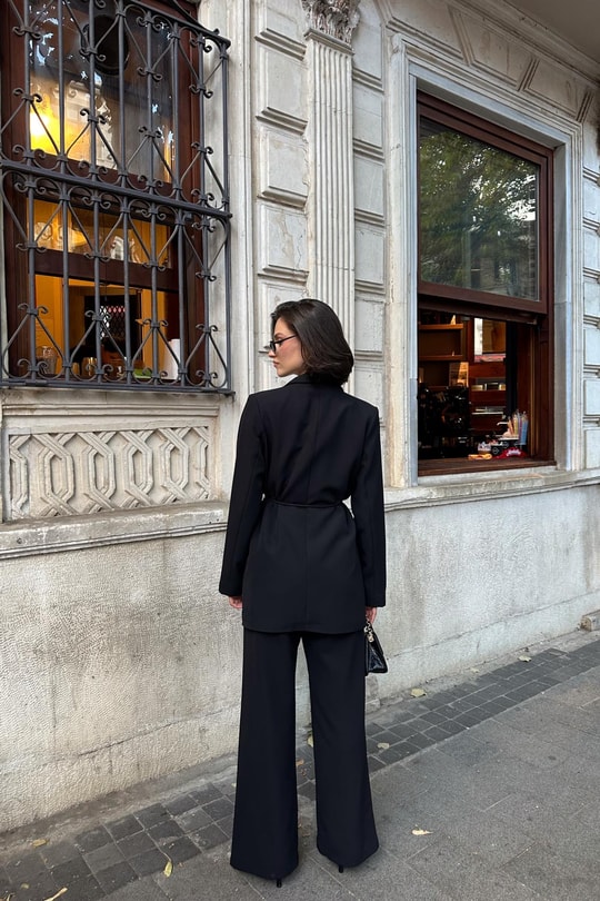 İp Kemerli Blazer Ceket Siyah