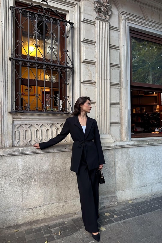 İp Kemerli Blazer Ceket Siyah