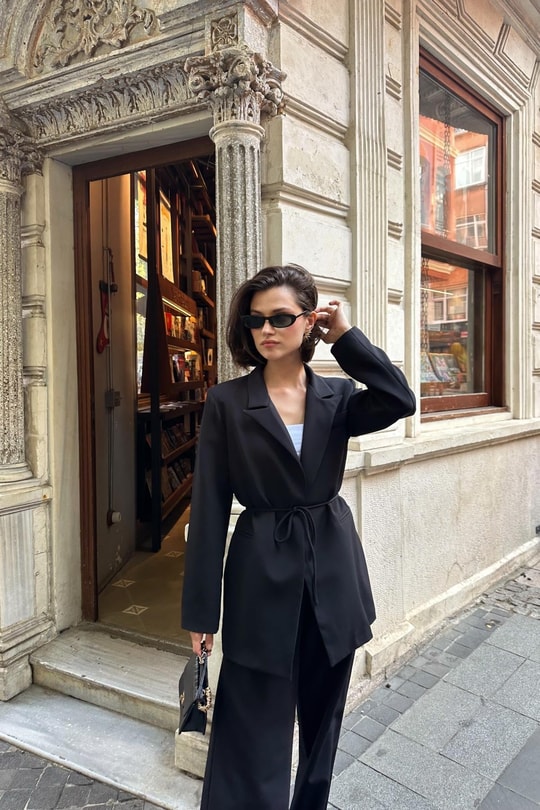 İp Kemerli Blazer Ceket Siyah