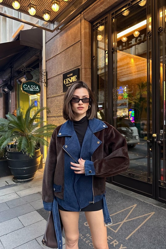 Jean Garnili Yumoş Ceket Acı Kahve