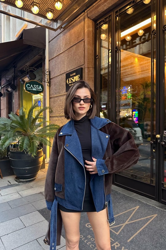 Jean Garnili Yumoş Ceket Acı Kahve