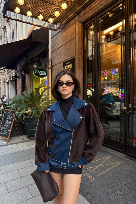 Jean Garnili Yumoş Ceket Acı Kahve