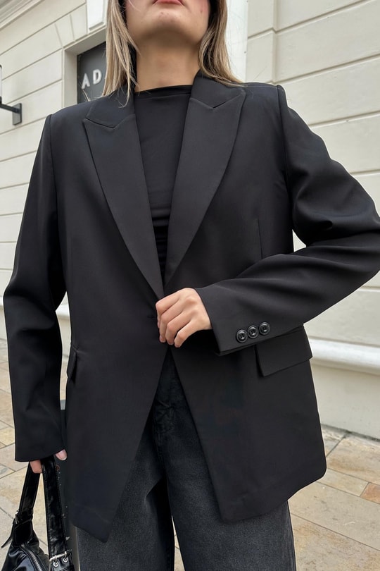 Kapama Cep Blazer Ceket Siyah