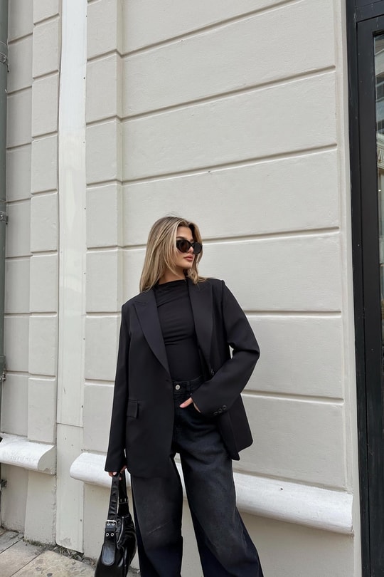 Kapama Cep Blazer Ceket Siyah