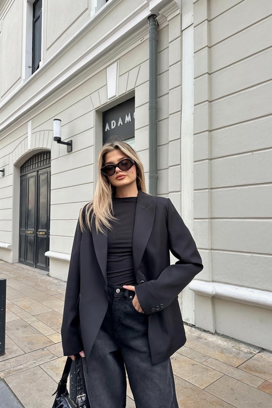 Kapama Cep Blazer Ceket Siyah