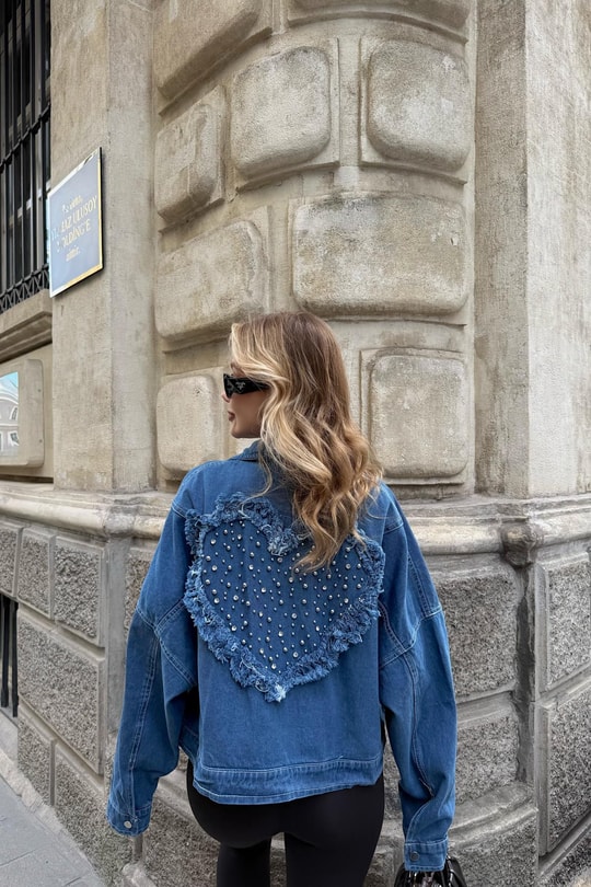 Kapama Cep Denim Ceket Mavi
