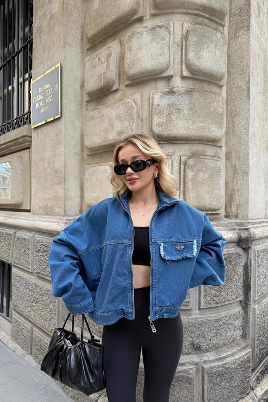 Kapama Cep Denim Ceket Mavi