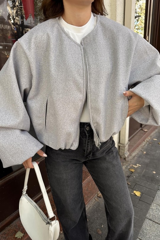 Kaşe Bomber Ceket Gri