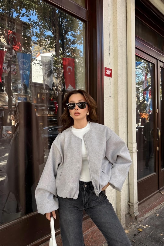 Kaşe Bomber Ceket Gri
